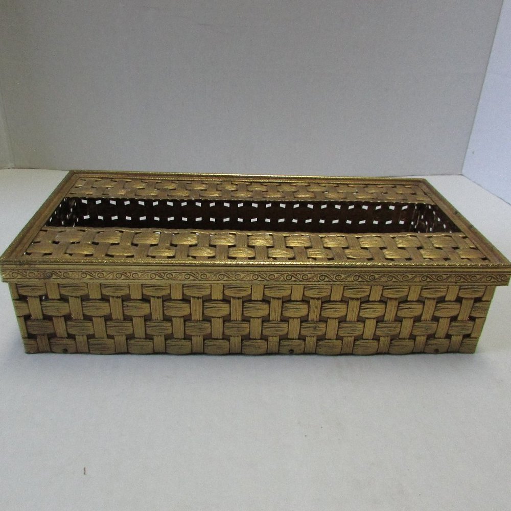 Stylebuilt Filigree Basket Weave Tissue Box Holder Cover Hollywood Regency Chic